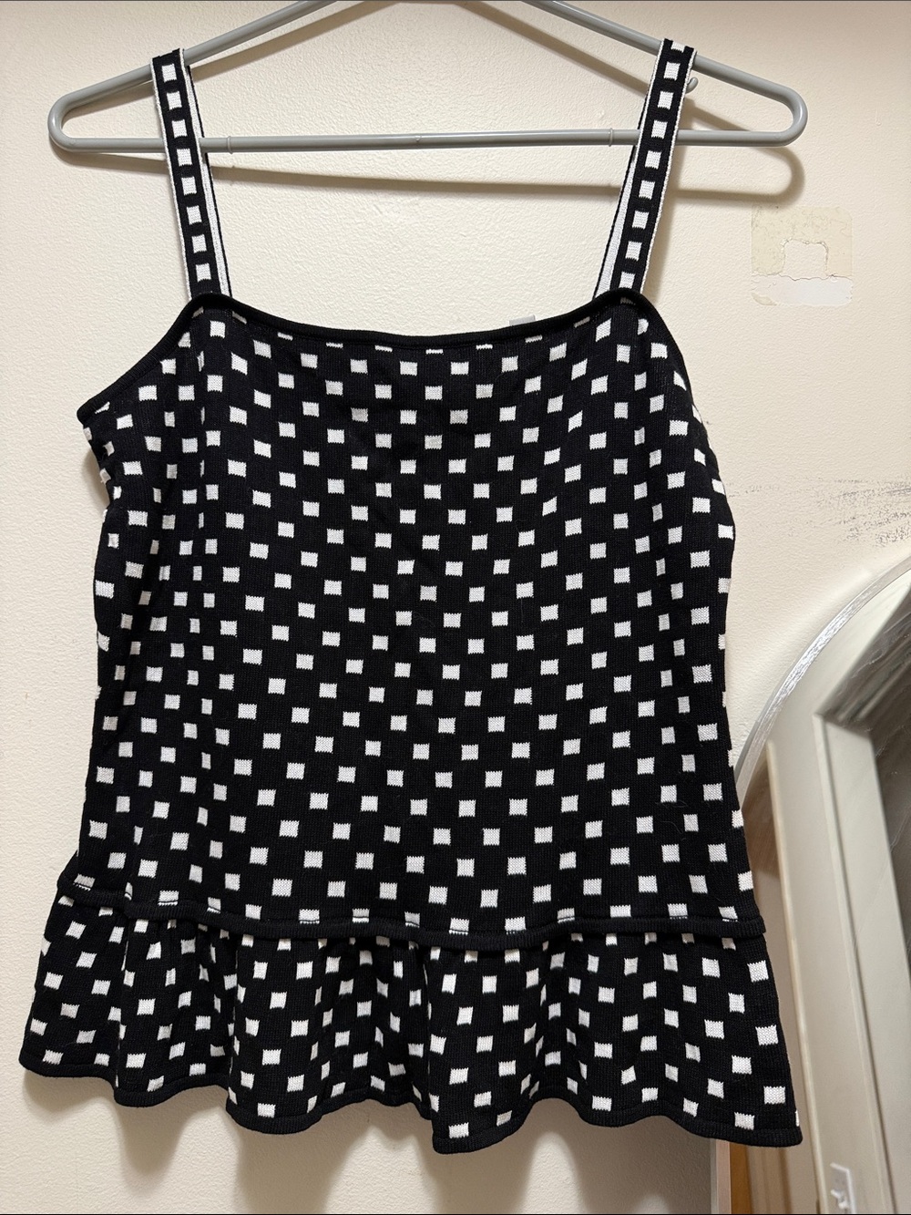 Black & White Check Knit Peplum Tank Top